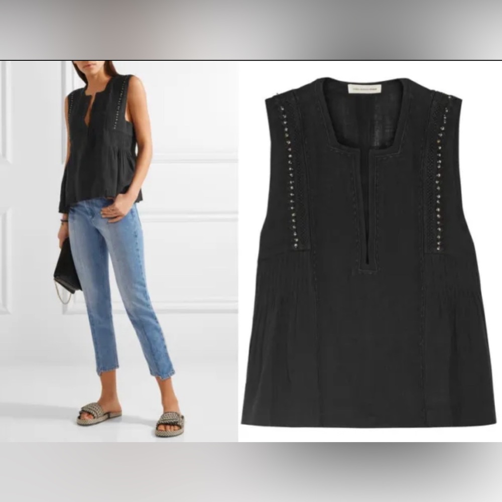 $305 Isabel Marant Étoile small/36 Black Cotton Embroidered Blouse